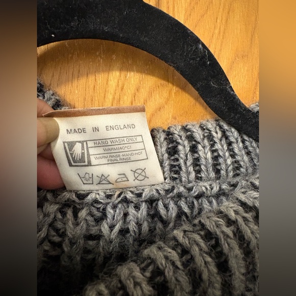 Vintage Cornish Chunky 100% pure wool fisherman Knit Gray Sweater M - Picture 3 of 8